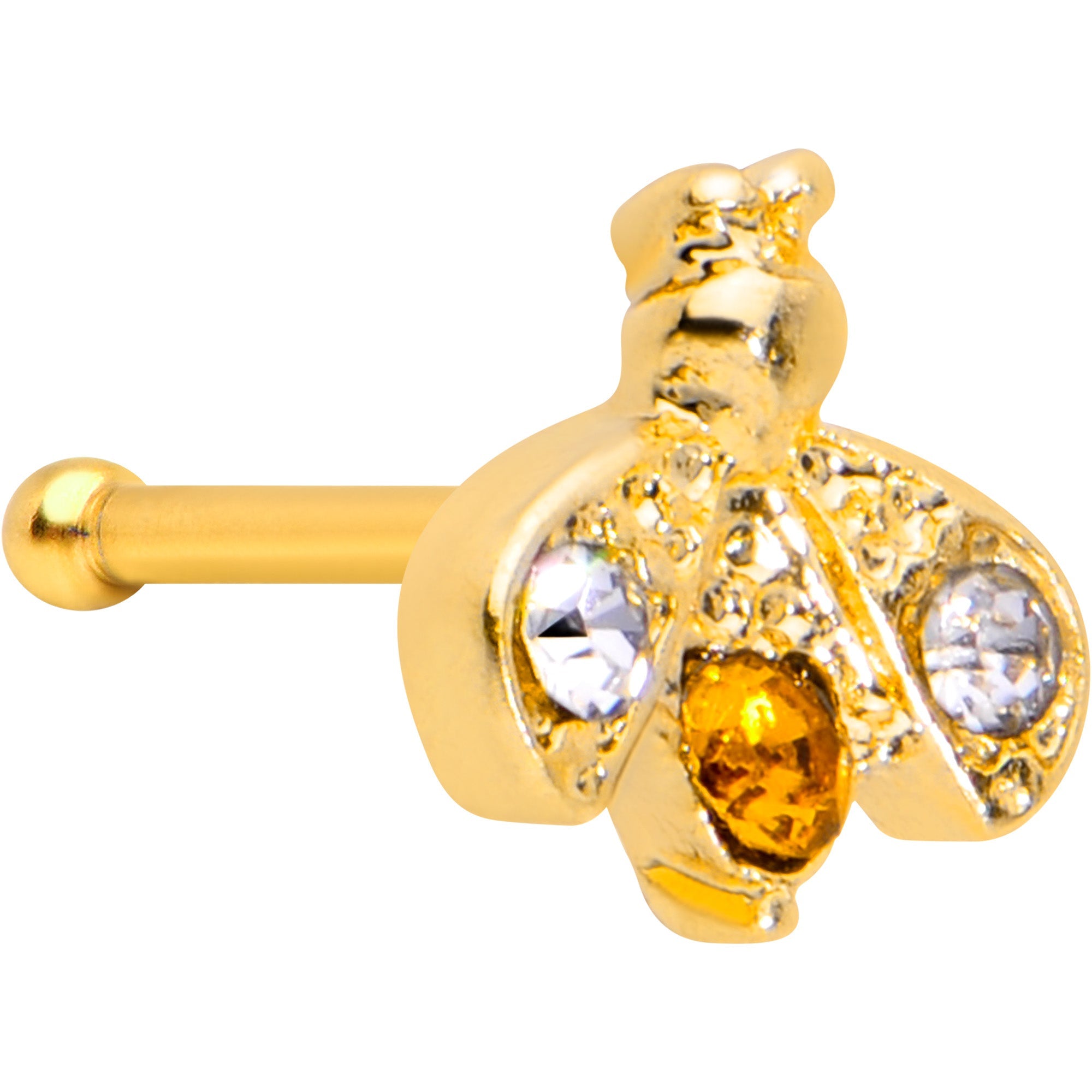 20G 1/4 Yellow Gem Gold Tone Fashion Bug Nose Bone