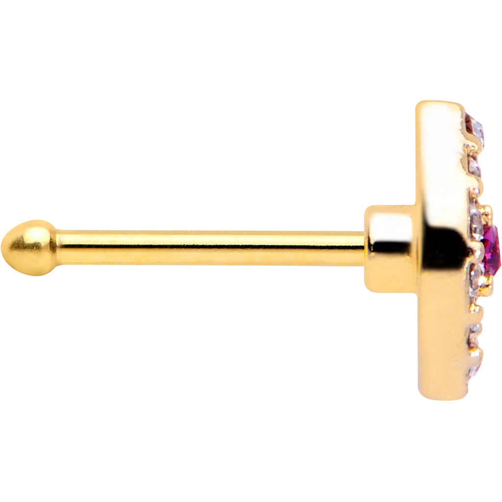 20G 1/4 Clear Pink Gem Gold Tone Open Eye Nose Bone