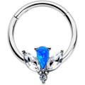 16G 3/8 Blue Faux Opal Style Flower Hinged Segment Ring