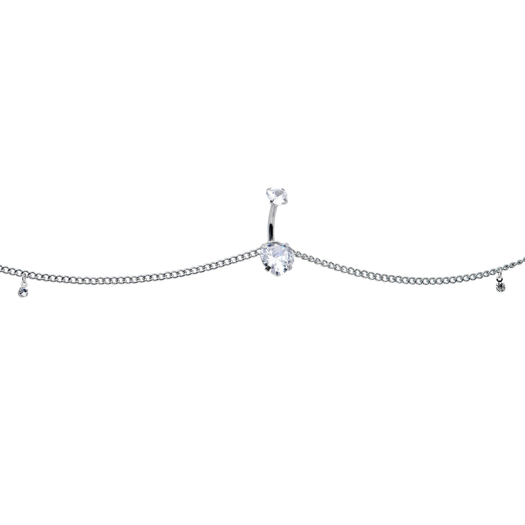Clear Gem Double Heart Double Mount Belly Ring Belly Chain