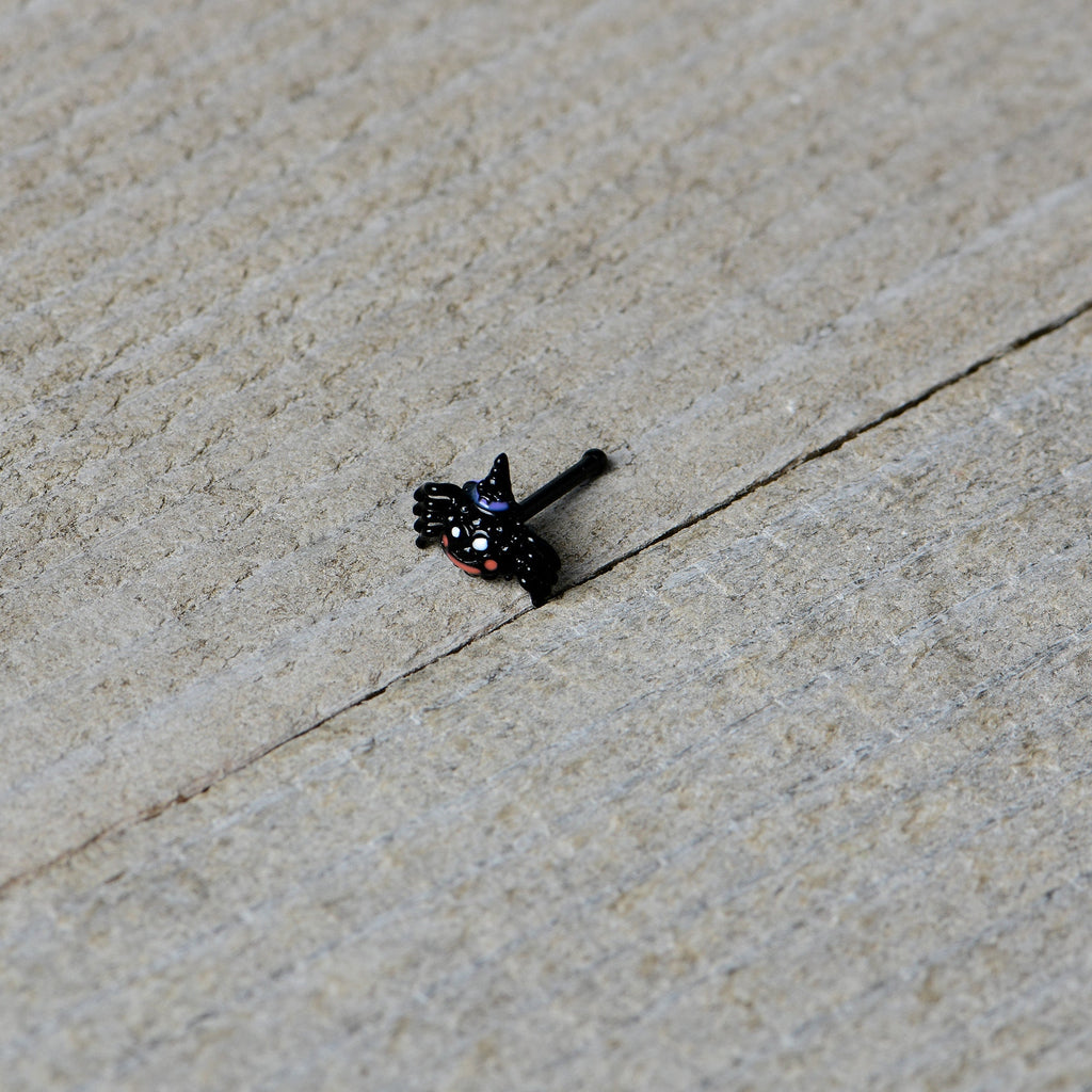 20G 1/4 Black Halloween Witchy Smiling Spider Nose Bone