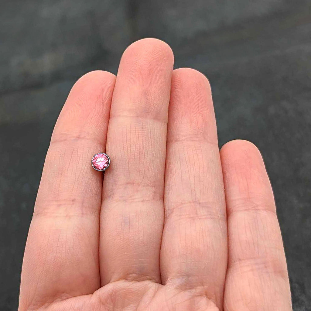Pink CZ Gem ASTM F-136 Implant Grade Titanium Threadless Barbell Tongue Ring