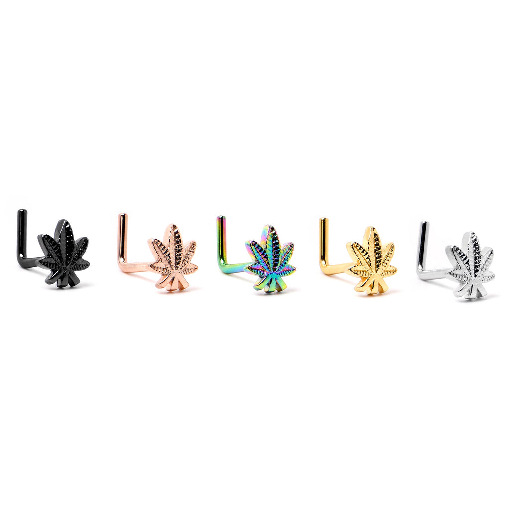 20G 1/4 Texture Pot Leaf L Shape Nose Ring