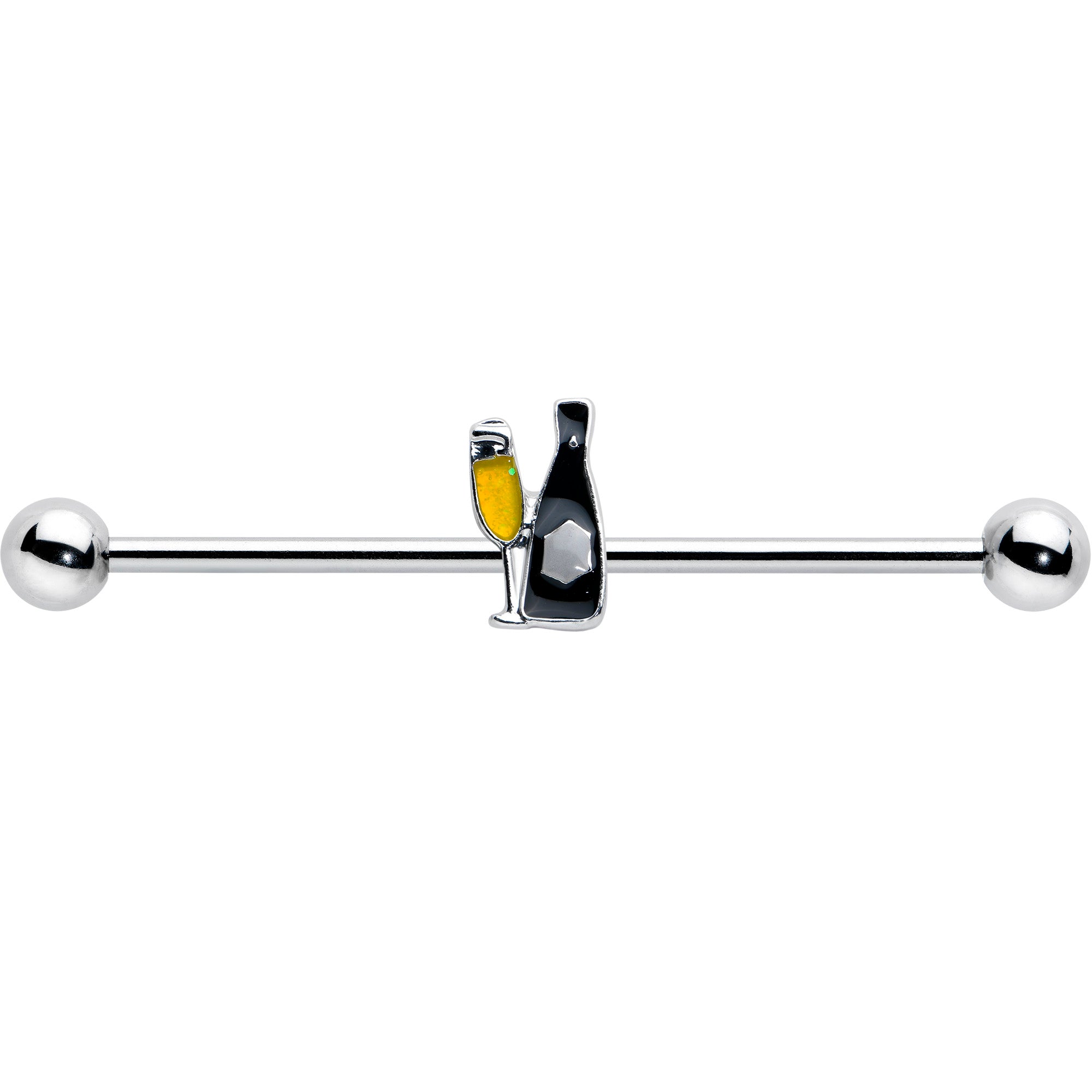 14G Champagne Bottle Flute Yellow Industrial Barbell 38mm