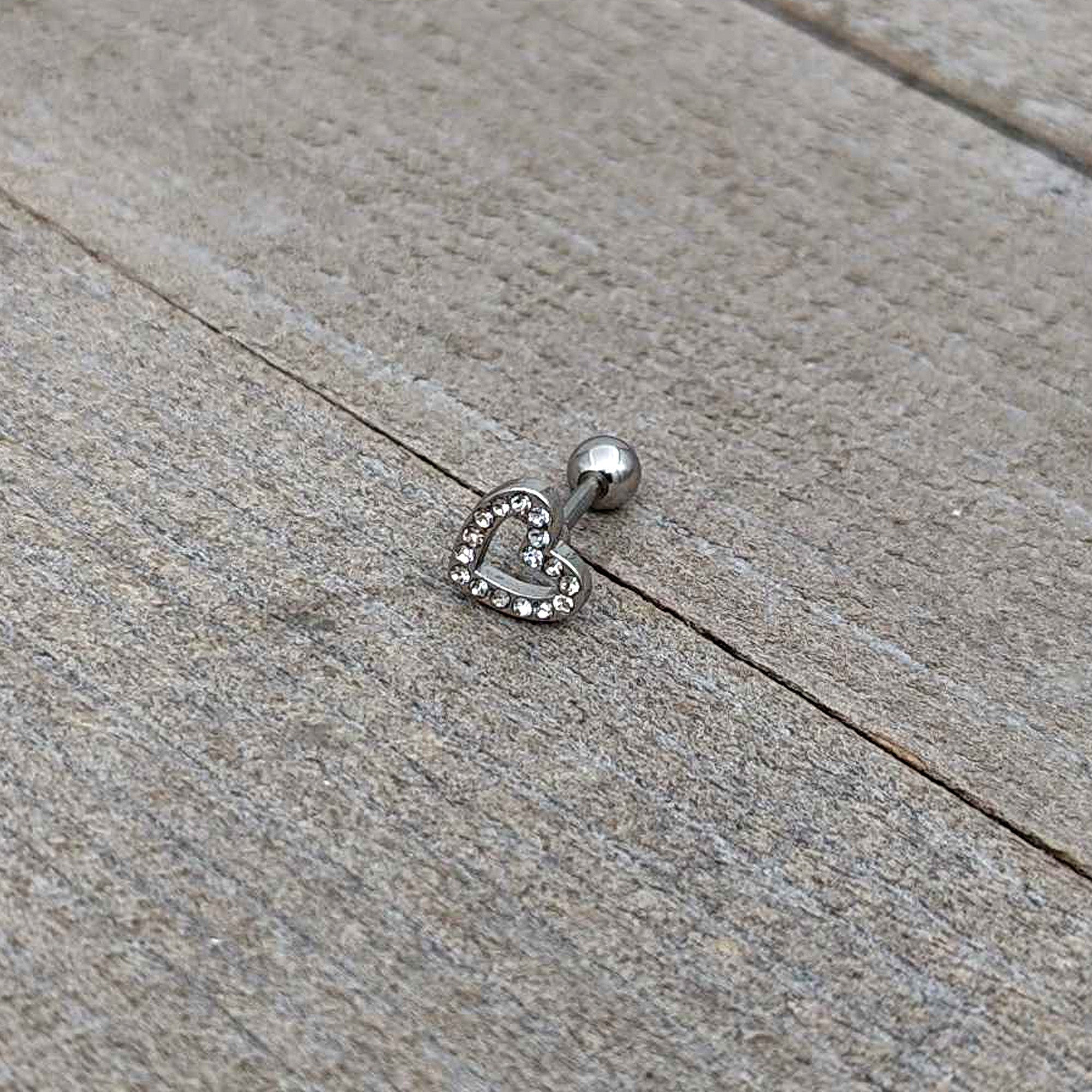 16G 1/4 Clear Gem Open Heart Valentine Cartilage Tragus Earring