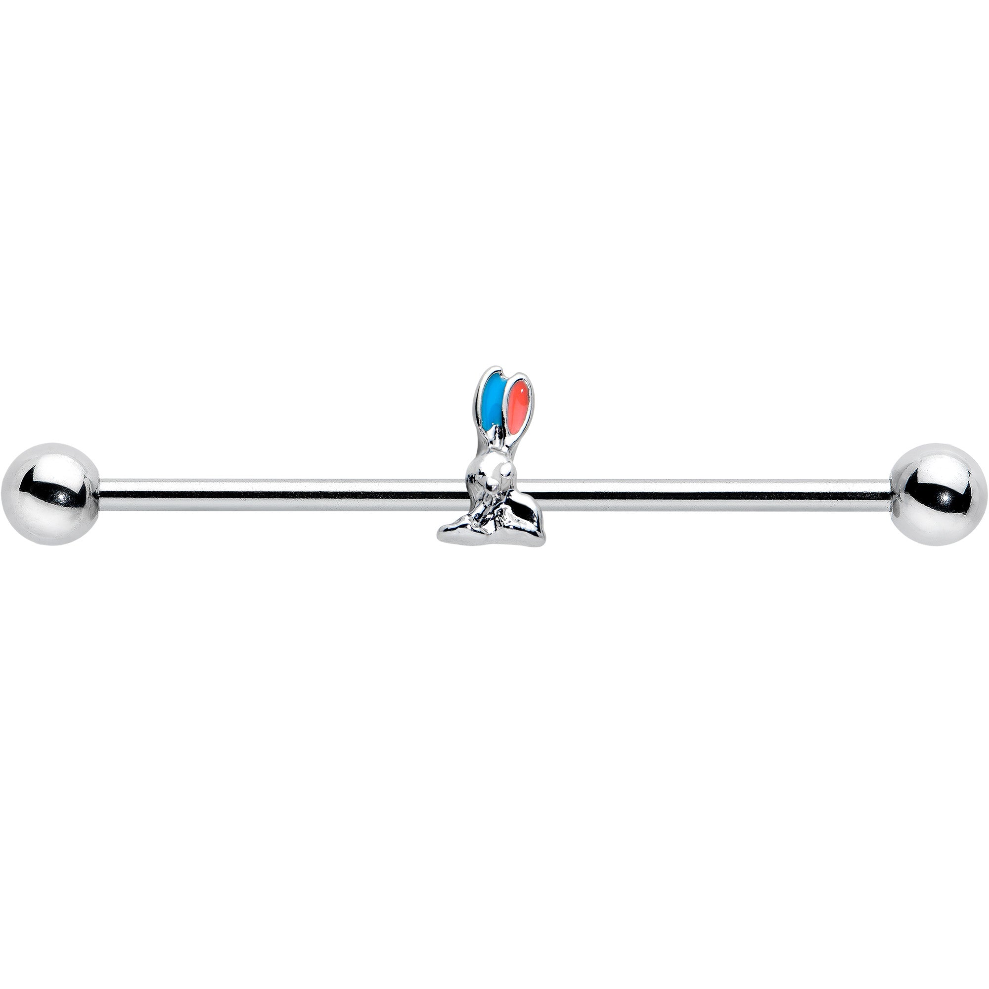 14G Easter Bunny Red Blue Ears Industrial Barbell 38mm