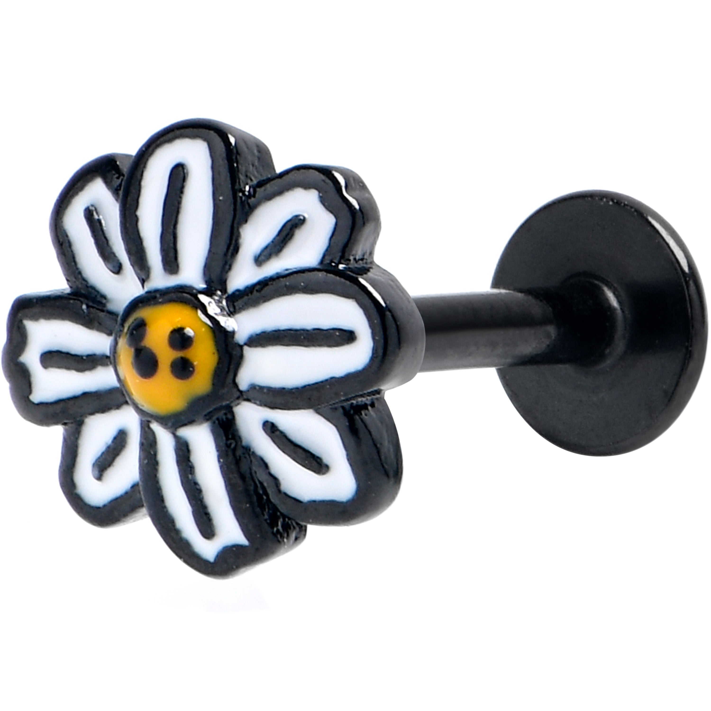 16G 5/16 Black Pretty Daisy Flower Labret Monroe Tragus