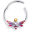 16G 3/8 Purple Yellow Gem Dragonfly Stripe Hinged Segment Ring