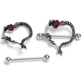 14G Serpentine Snake Flower Rose Heart Nipple Shield Set