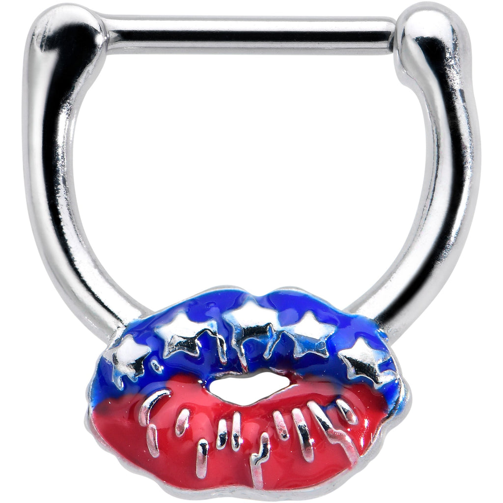 16G 5/16 Patriotic Kissy Lips Cartilage Clicker