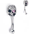 16G 5/16 Clear Gem Stylish Skull Curved Eyebrow Ring