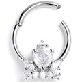 16G 3/8 Clear Gem Heart Crown Hinged Segment Ring