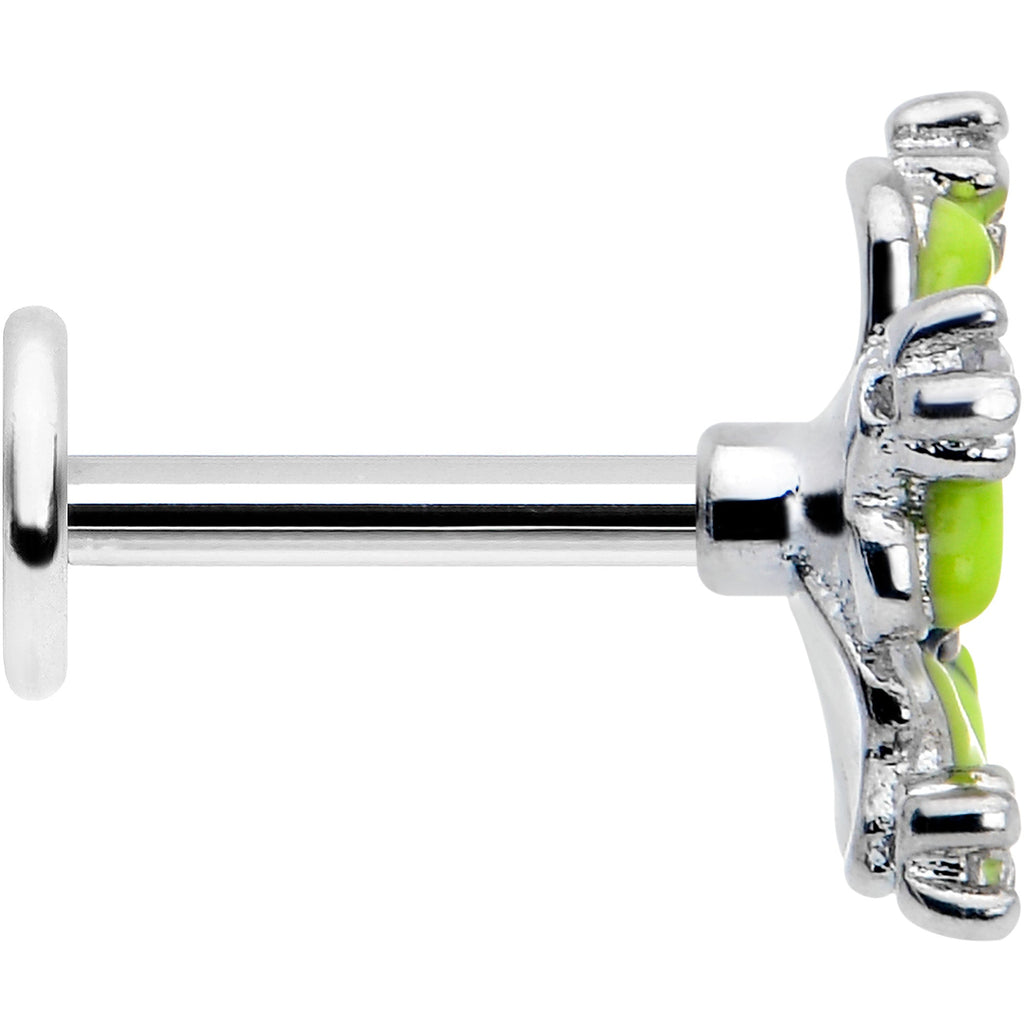 16G Clear CZ Gem Go Green Flower Flat Back Earring