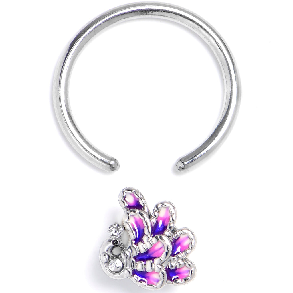 16G 3/8 Clear Gem Peacock Purple BCR Captive Ring