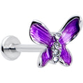 16G 5/16 Clear Gem Chunky Butterfly Purple Labret Monroe Tragus