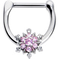 16G 5/16 Pink CZ Gem Glam Snowflake Cartilage Clicker