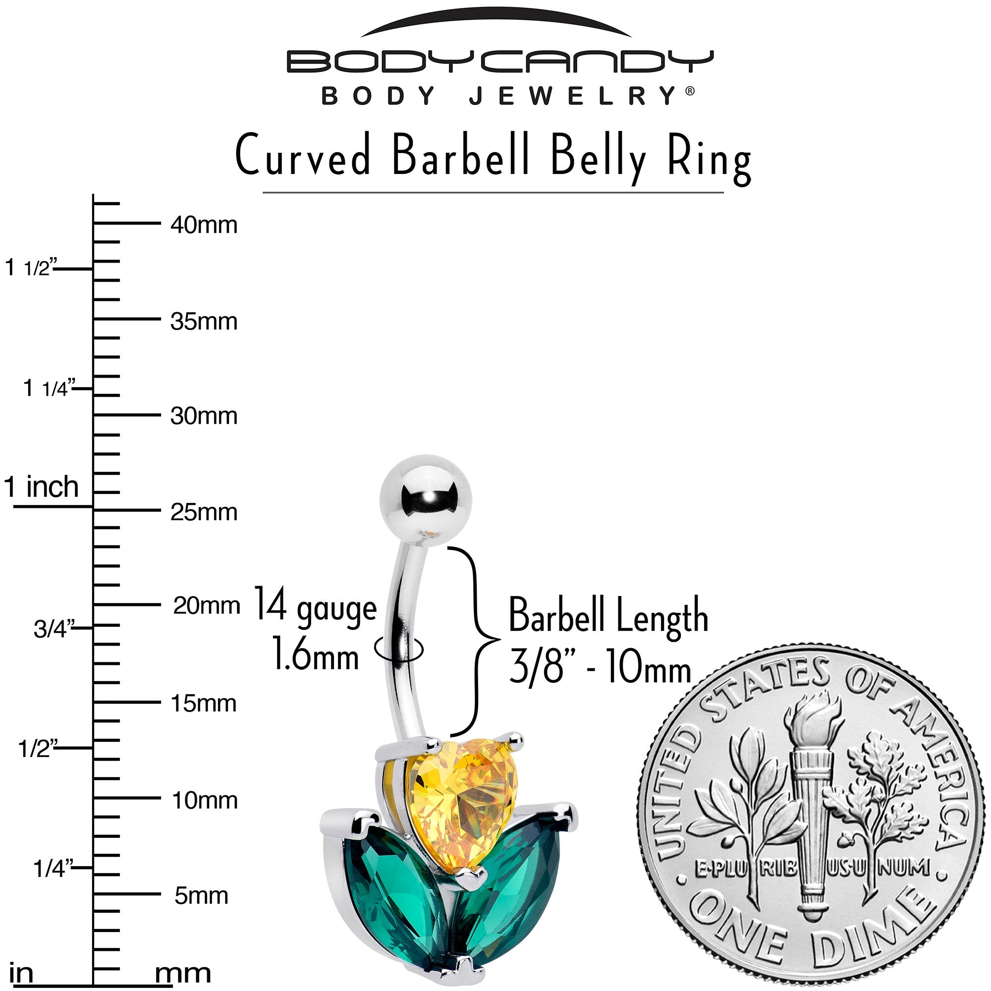 Green Yellow CZ Gem Love Flower Belly Ring