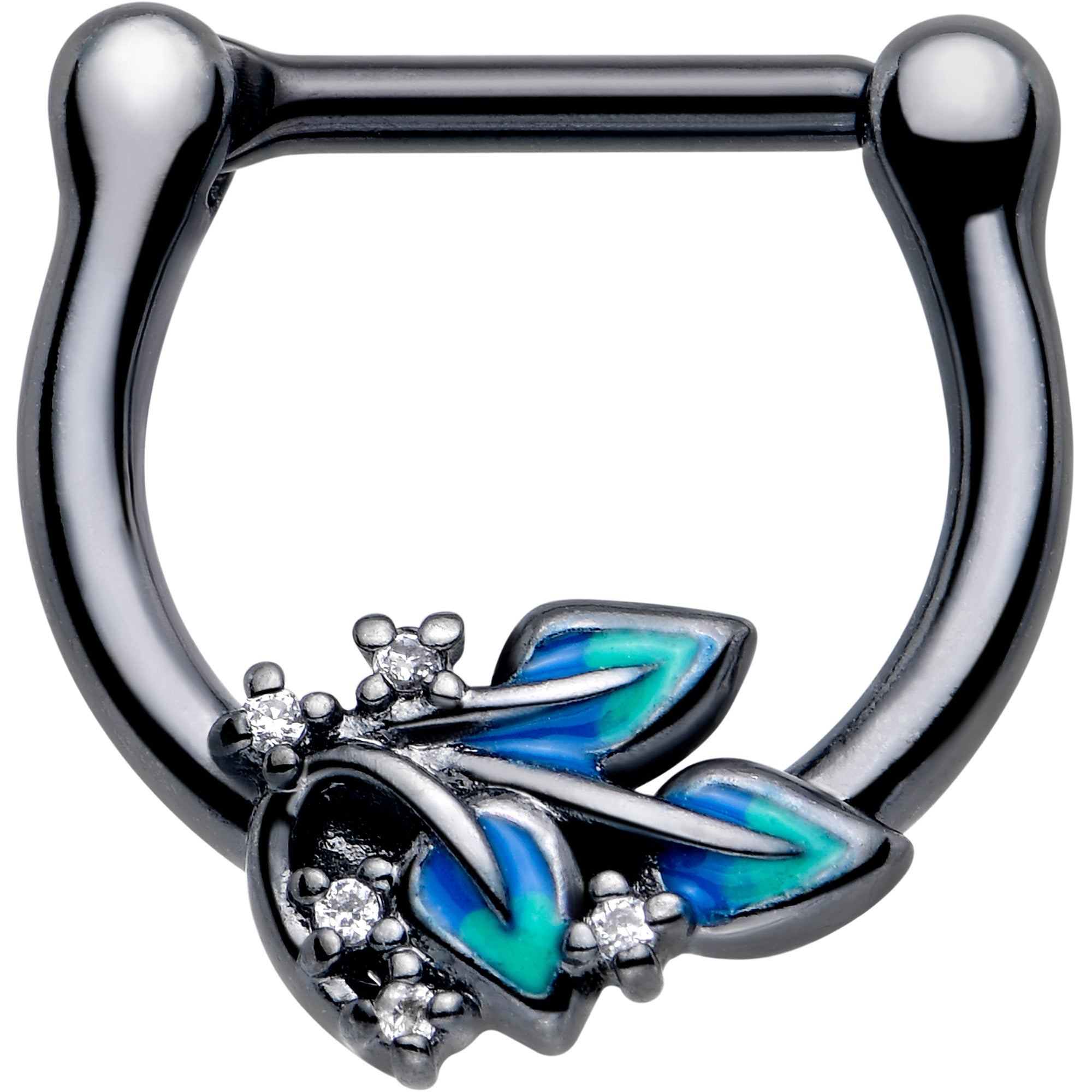16G 5/16 Clear CZ Gem Black Lush Leaves Cartilage Clicker
