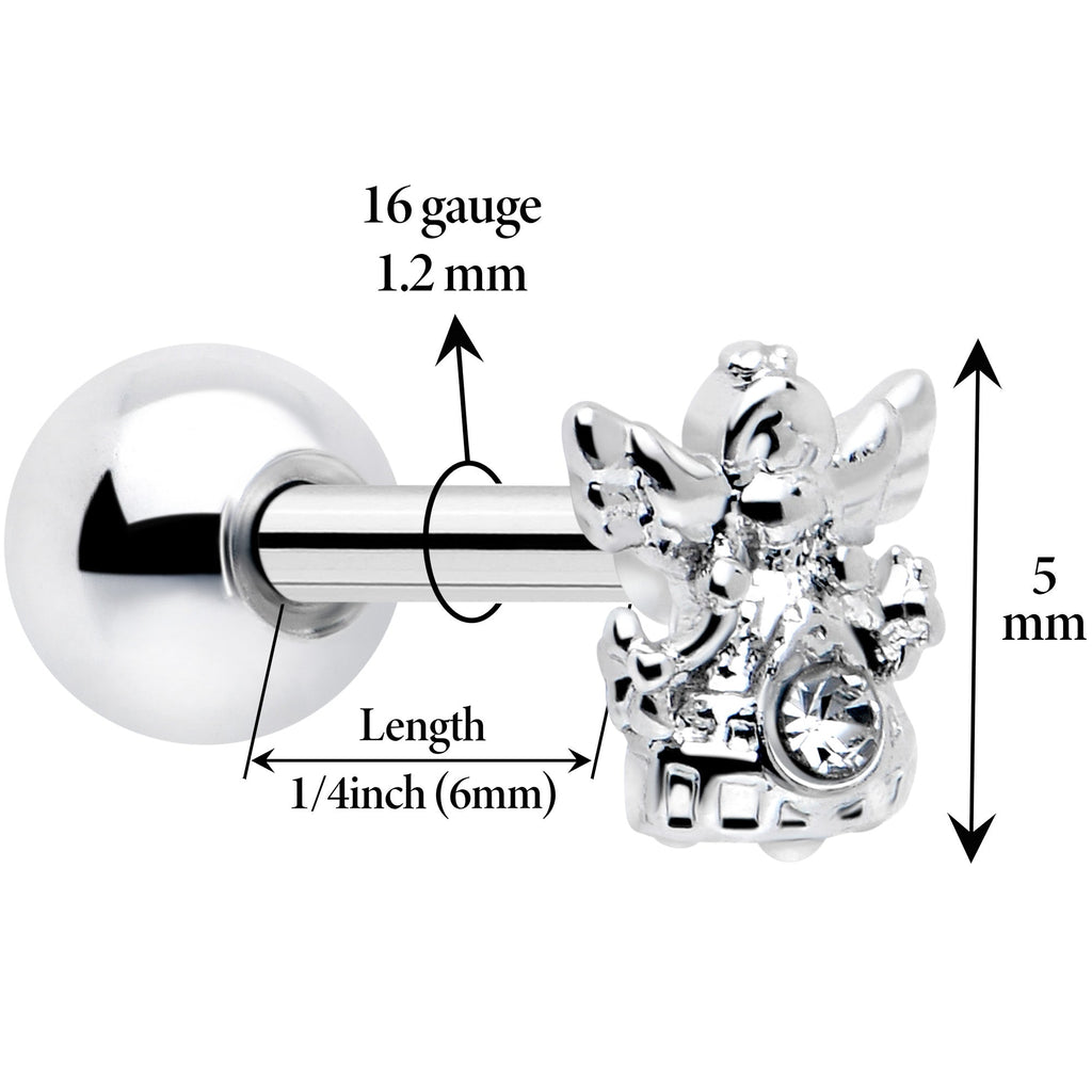 16G 1/4 Clear CZ Gem Fabulous Angel Cartilage Tragus Earring
