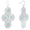 Silver Turquoise Color Round Filigree Dangle Earrings