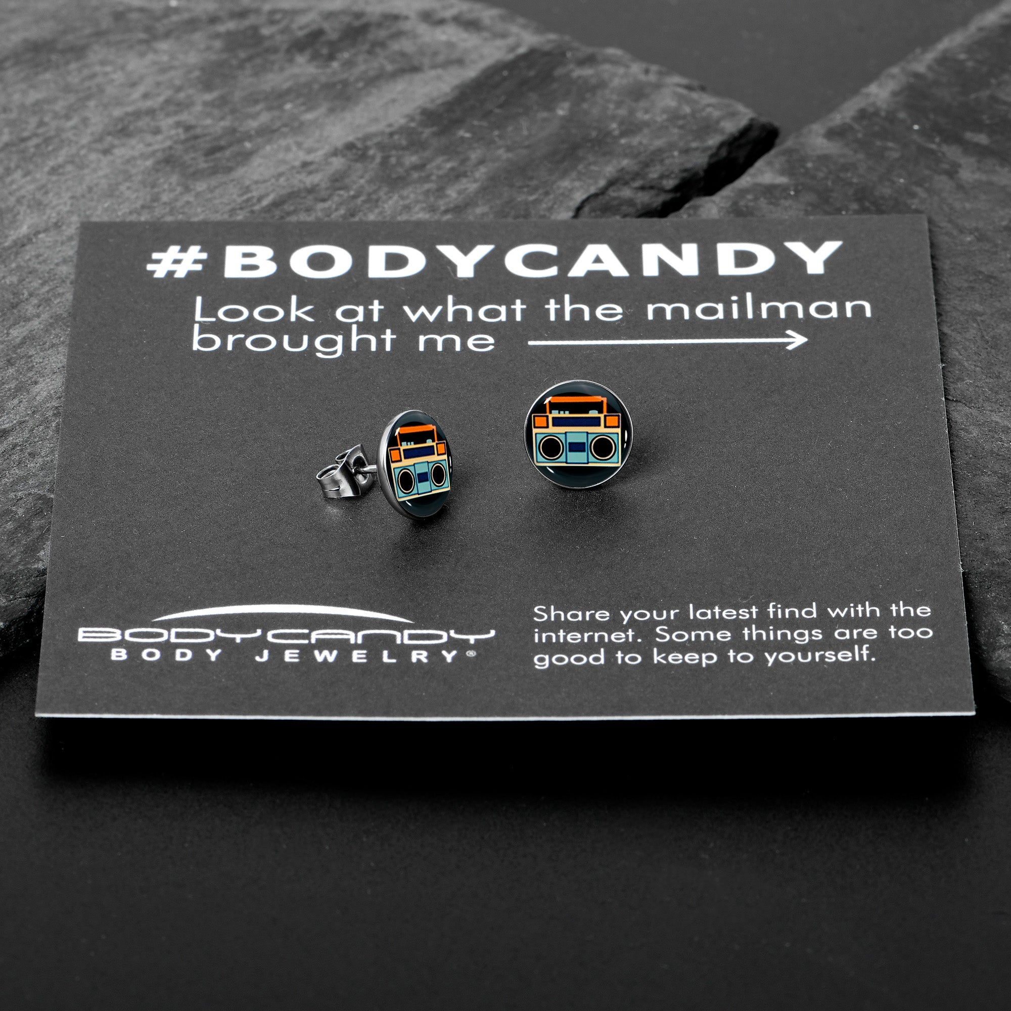 Retro Boombox Stud Earrings by Onyx O