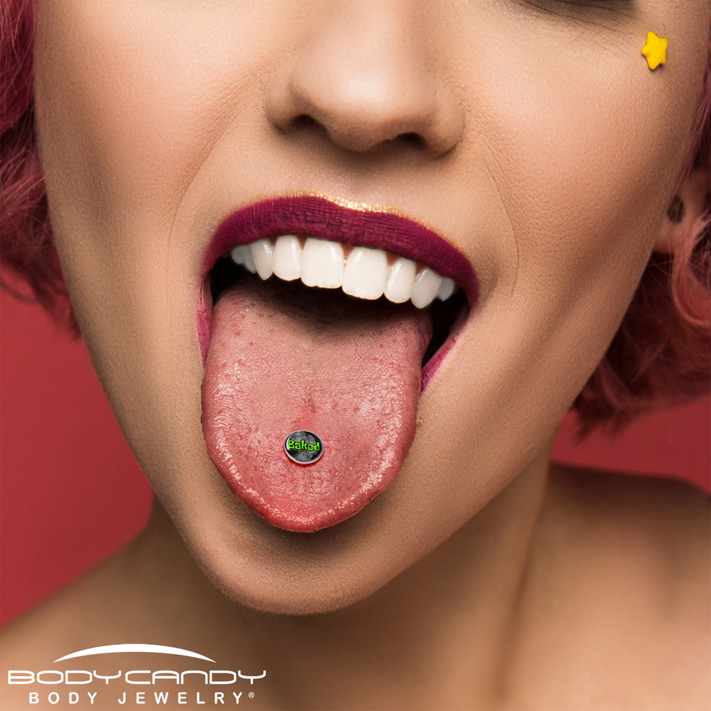 Logo Baked Stoner Barbell Tongue Ring by Onyx O