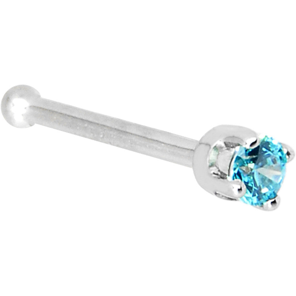 Solid 14K White Gold 2mm Mint Green Cubic Zirconia Nose Ring