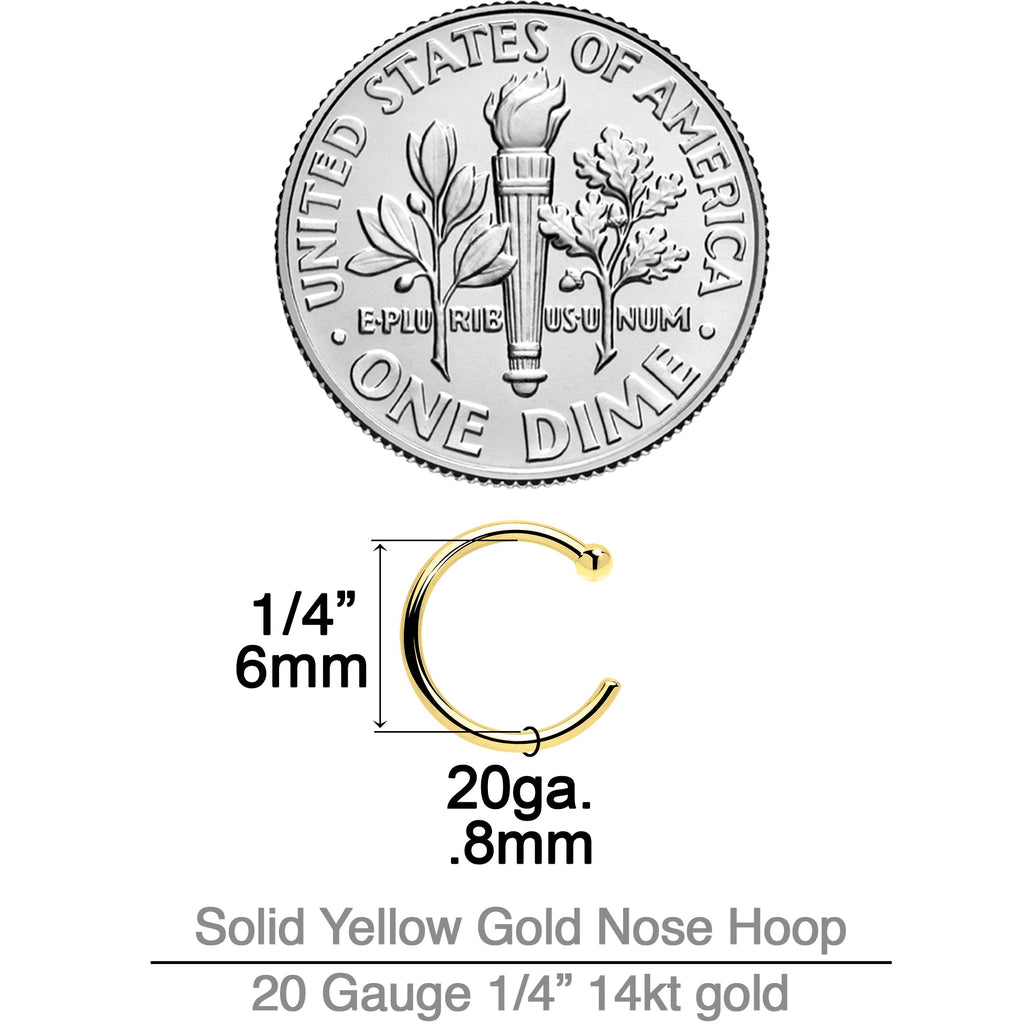 20G 1/4 14k Solid Yellow Gold Nose Hoop