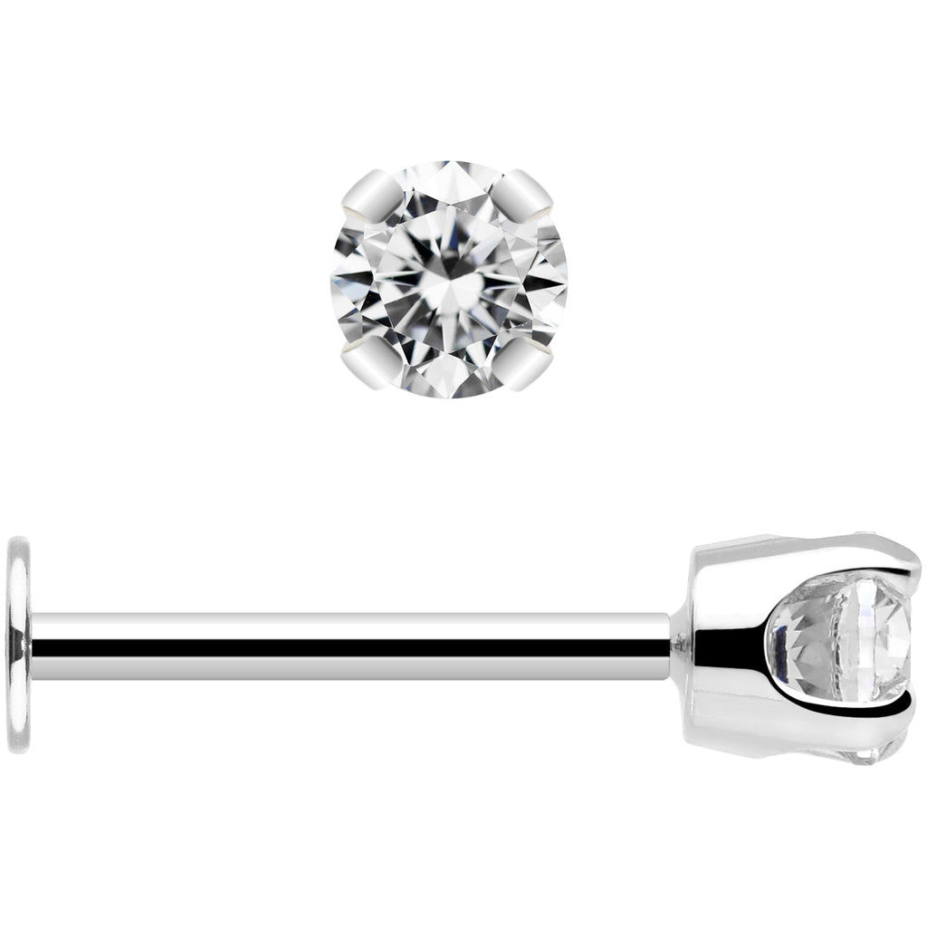 14k White Gold Flat Back Earring with 3mm Cubic Zirconia Handmade