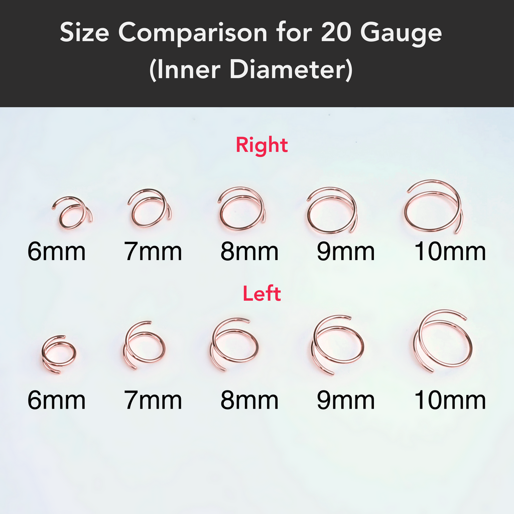 3Pack Double Hoop Nose 14k Gold Filled and 925 Silver Spiral Nose Rings 20G 8mm Left
