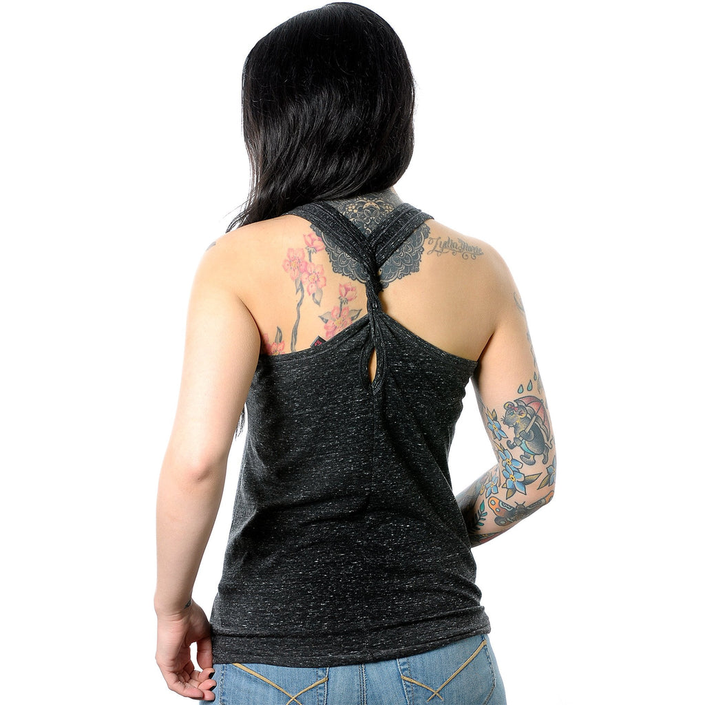 Come Back Tomorrow Black Gray Cosmic Twist Back Tank Top