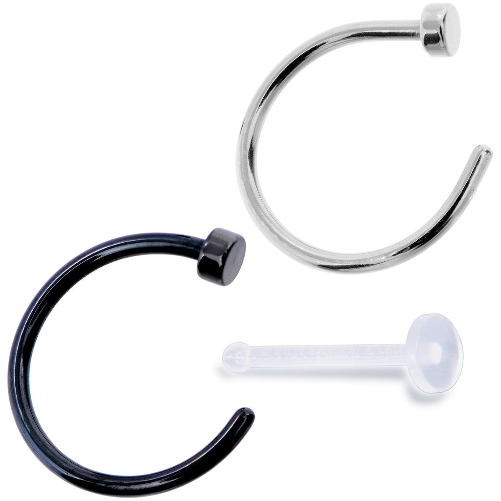 20G 5/16 Pack Set of 3 Assorted Stainless Steel Nose Hoop Rings