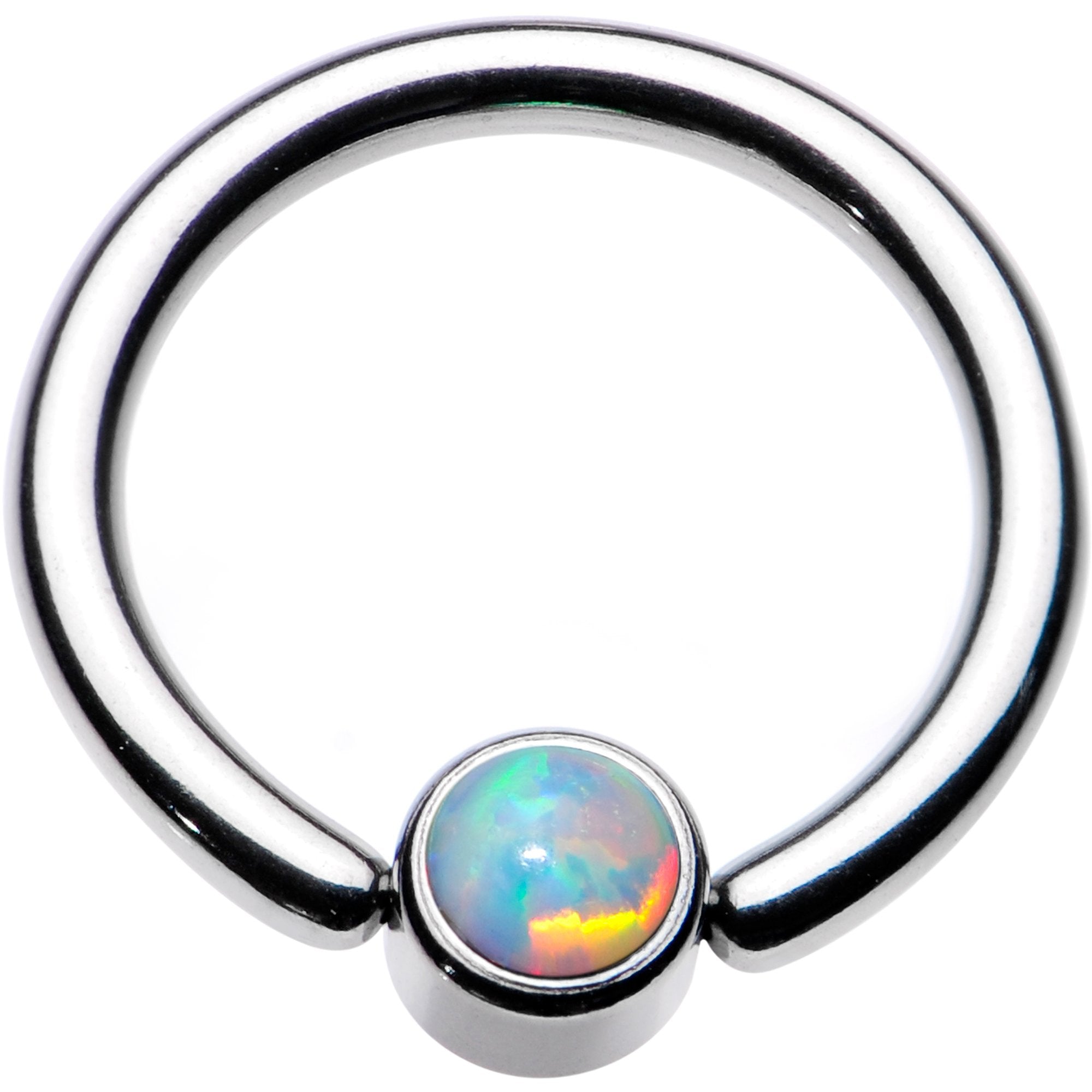 14G 3/8 White Faux Opal 4mm Disc BCR Captive Ring