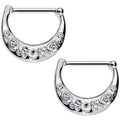 14G 1/2 Clear Gem Steel Floral Flourish Nipple Clicker Set