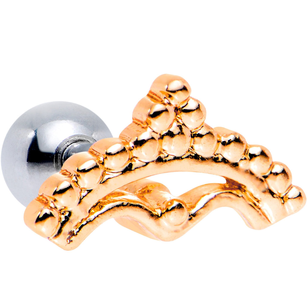16G 1/4 Rose Gold Tone Crescent Bow Cartilage Tragus Earring