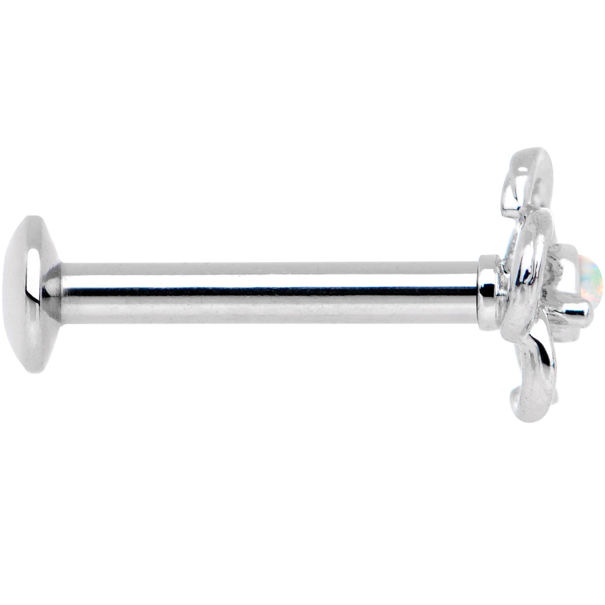 5/16 White Faux Opal Internally Threaded Hollow Flower Labret Monroe