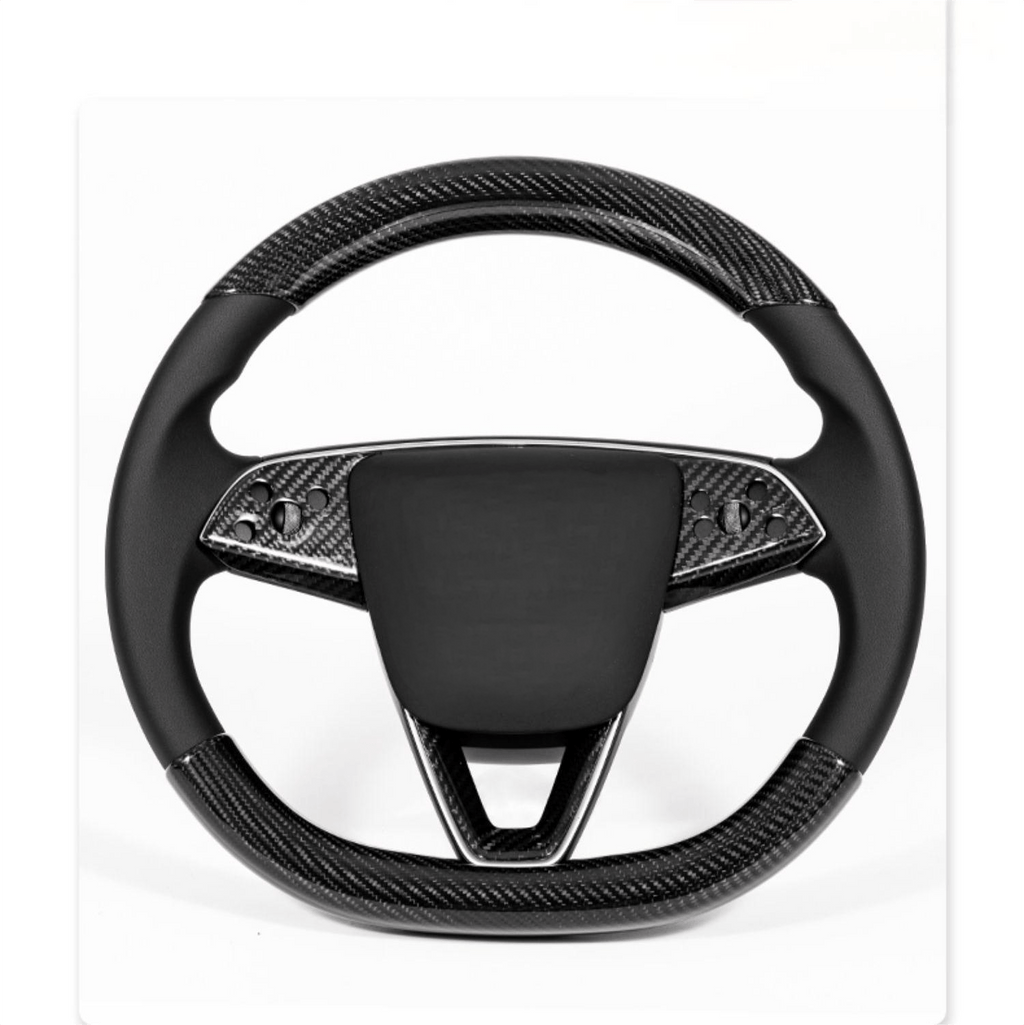Real Dry Carbon Fiber Steering Wheel Bezel Overlay for Model 3 Highland & Model Y Juniper (3 Pieces)