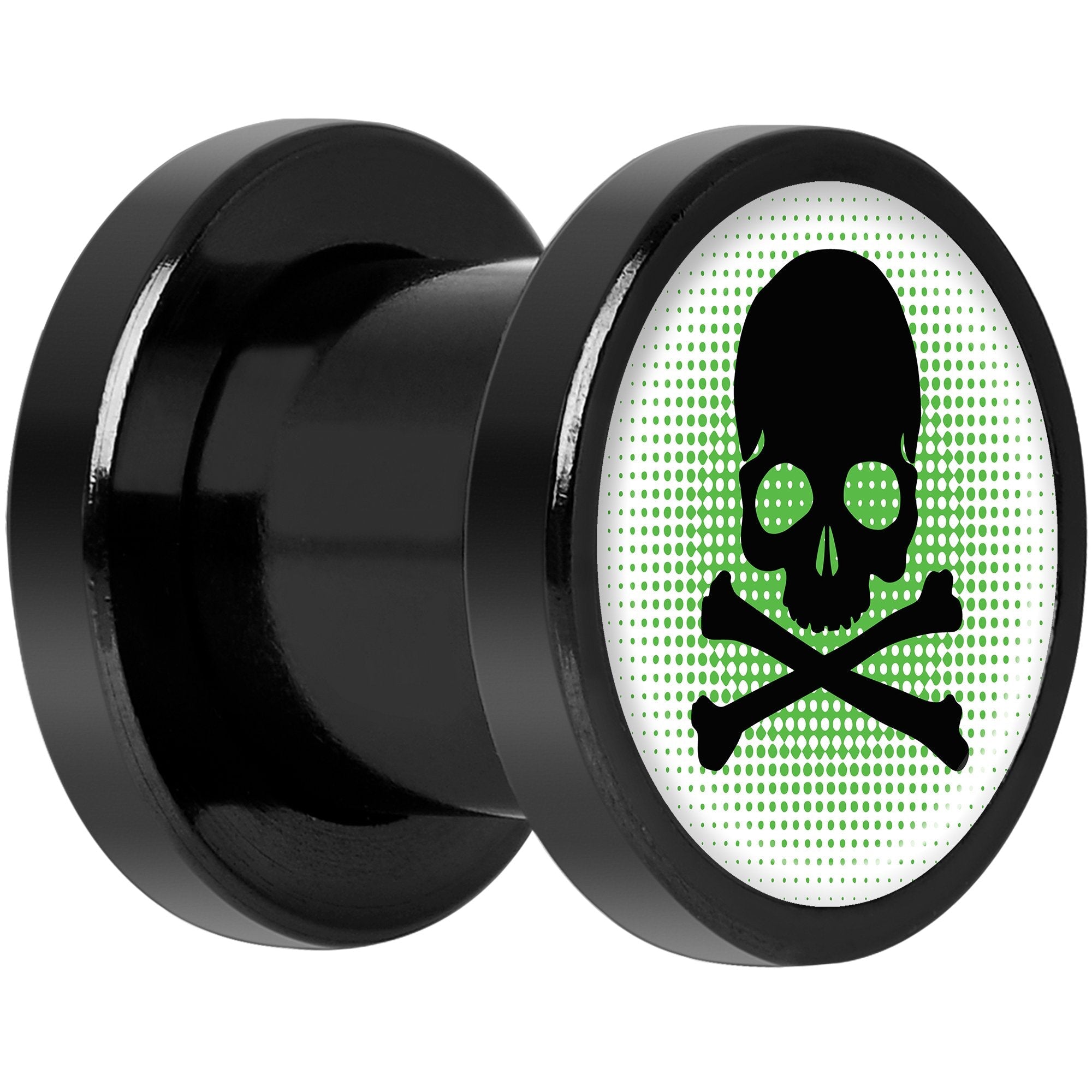 Green Black Skull Black Anodized Screw Fit Plug Set 0G
